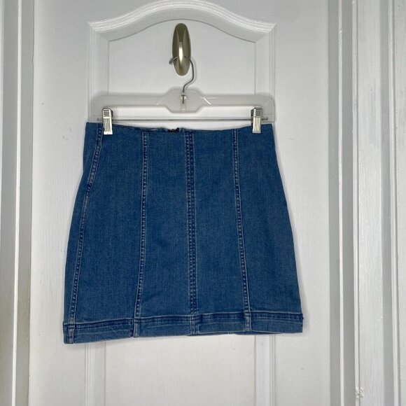Free People Denim Flat Front Straight Pencil Stretch Mini Skirt,  Size 8 #324 - Picture 3 of 9